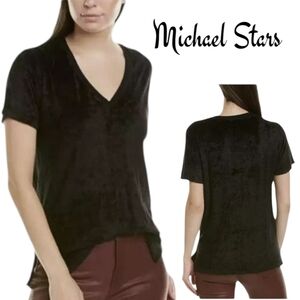 Michael Stars Vali Velvet Short Sleeve V-Neck Slouchy Tee Shirt